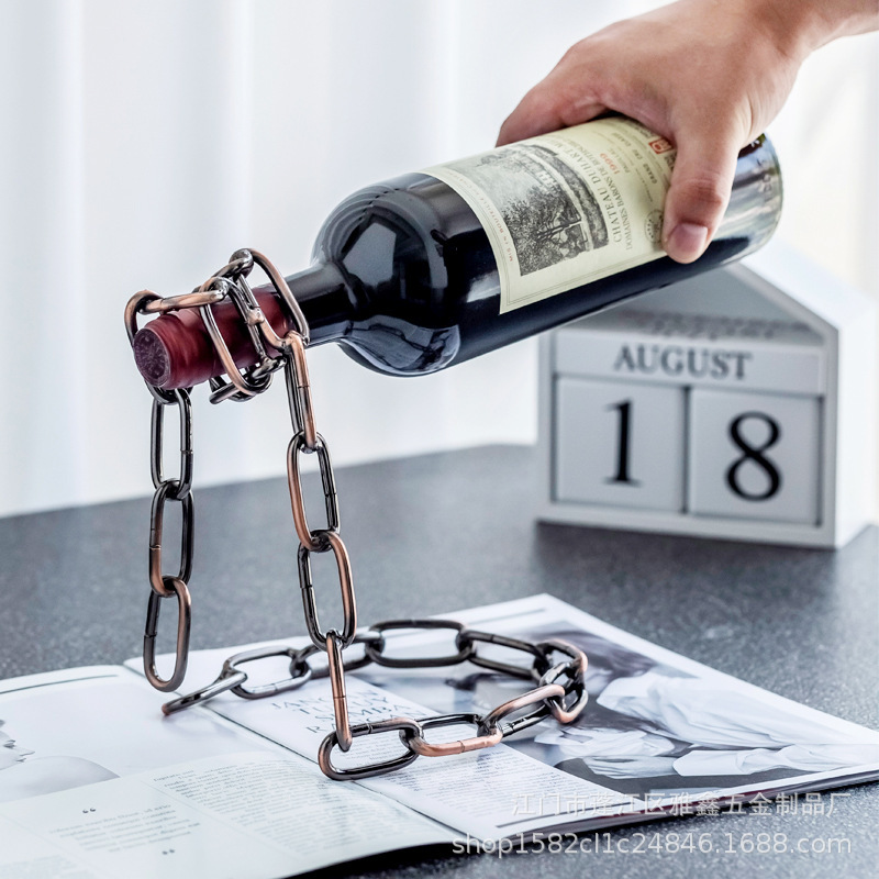 Creative home wine rack decoration, chain wine bottle rack, living room European-style wine suspended display rack, wine bracket details Picture