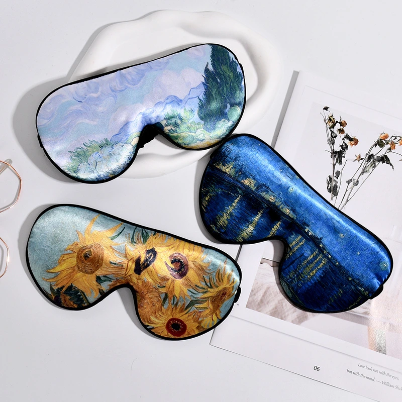 Cross-Border New Van Gogh Print Eye Mask Sunflower Blackout Sleep Eye Mask Retro Portable High Appearance Level Eye Mask Wholesale