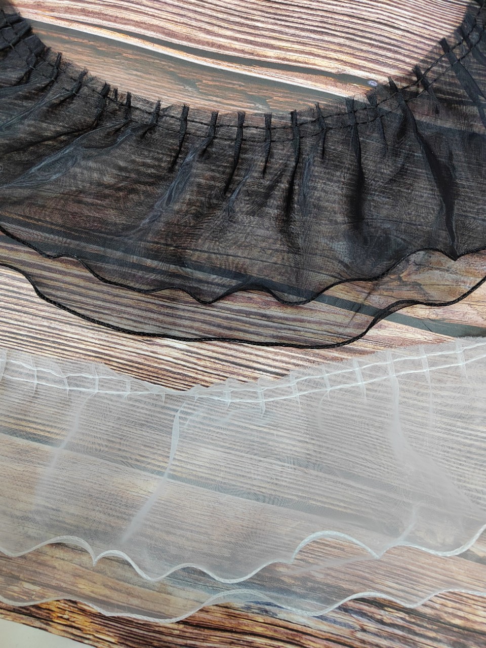 Factory direct sales in stock: 10cm+13cm double-layer organard lace with lockstitch and creases, double-layer wavy edge lace