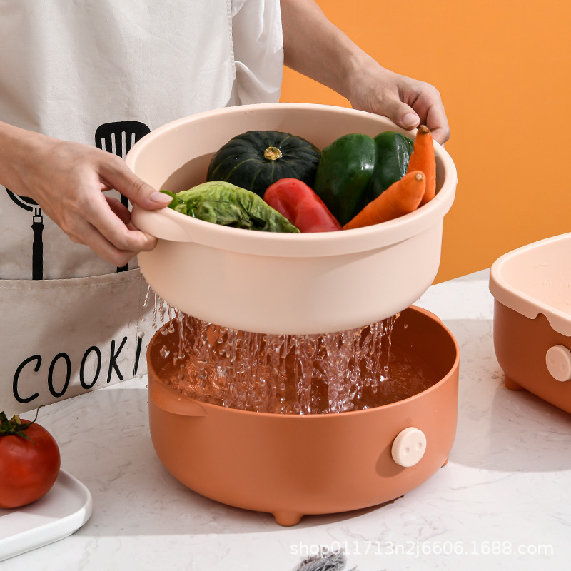 新款创意小猪加厚双层沥水篮塑料洗菜篮子洗菜盆框厨房收纳水果篮批发