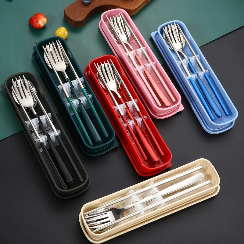 Stainless Steel Fork Spoon Chopsticks Korean Style Three Piece Portable Tableware Set Work Students Outdoor Tableware Set