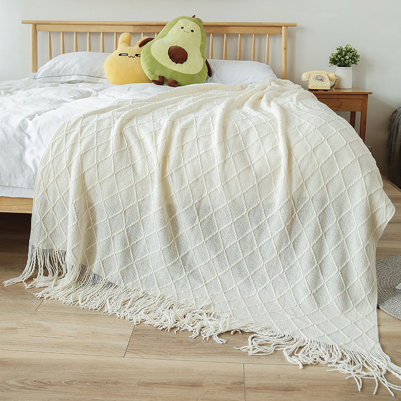 Sofa Blanket Cover Blanket Nordic Style Blanket Nap Nap Blanket Bed Tail Knitting Line Fringe Solid Color Blanket Wholesale Specification drawing