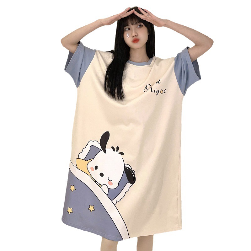 Foreign Trade Nightdress Female Short Sleeve Summer Korean Version Of Students Sweet Cute Cartoon Loose Large Size Ladies Home Wear Outside Item Picture