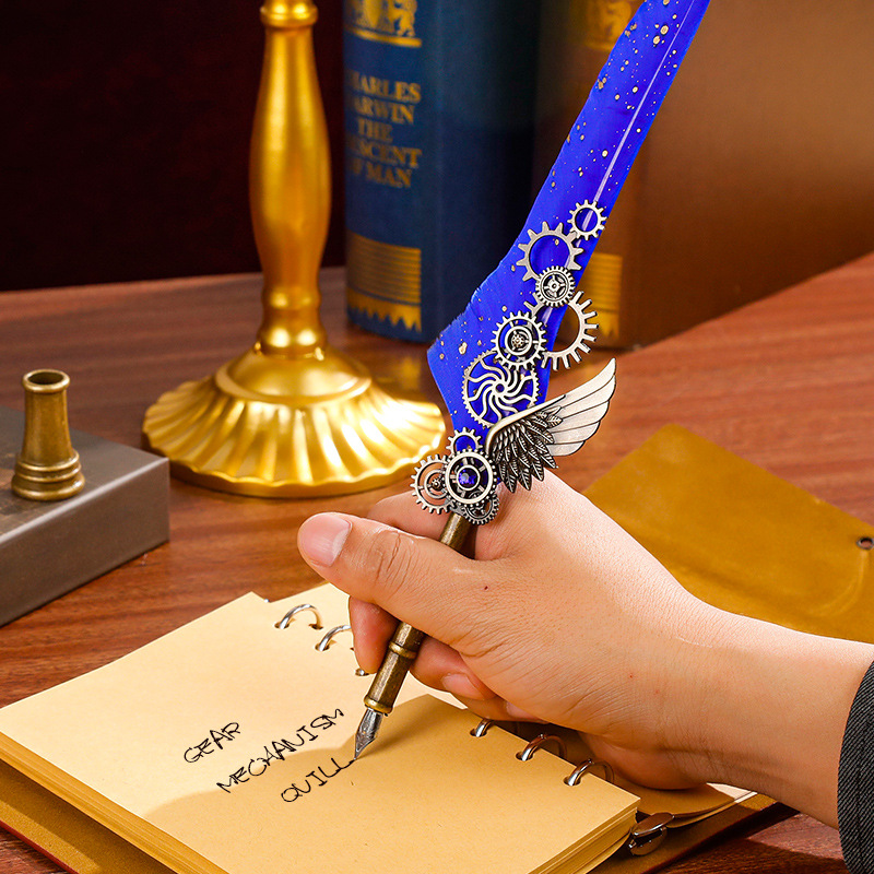 Retro-style gold-splashed quills, European and British dip pen gift box, business dip pen, lacquer and seal gift box set Specification image