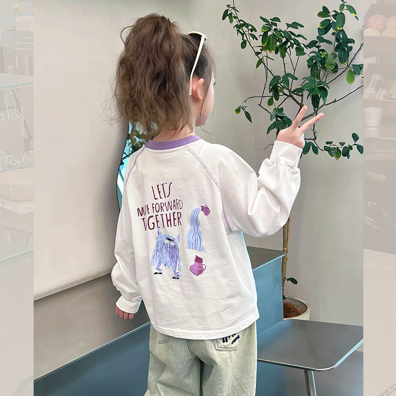 女童卫衣洋气白t恤儿童长袖打底衫大童装内搭上衣2025春装新款