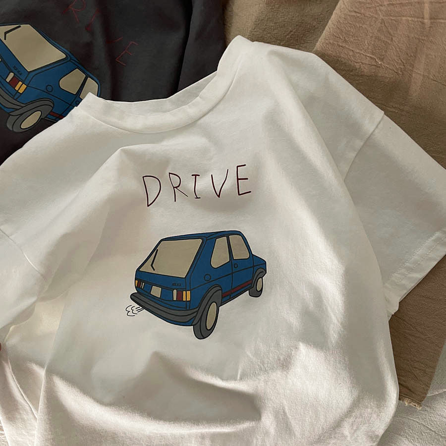 New boys' short-sleeved, small children's pure cotton T-shirt, children's loose half-sleeved, thin children's clothing, summer cartoon car Specification image
