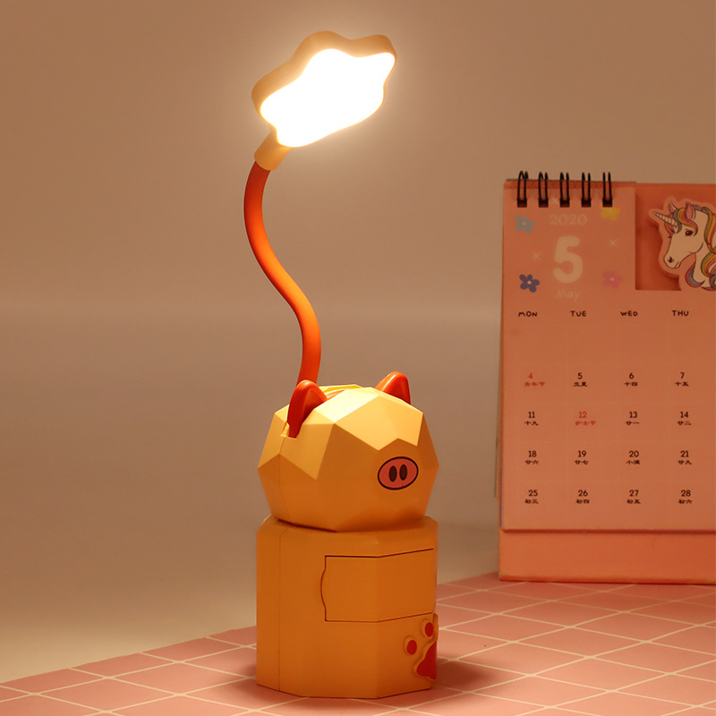 Creative cartoon charging desk lamps, dormitory lamps, eye-protecting study lamps, night lights, wholesale student small gifts, New Year presents details Picture