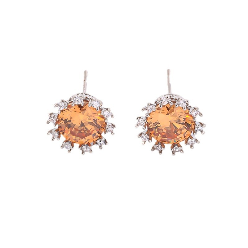 Live-streaming niche wholesale, high-end full diamond sunflower stud necklace, elegant earrings and jewelry 2-piece set, ins style Item Picture