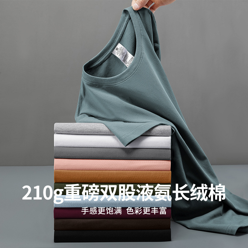 Xinjiang Heavy Cotton 2024 new short-sleeved T-shirt, round neck, trendy summer base, half-sleeved long fleece A36 Specification image