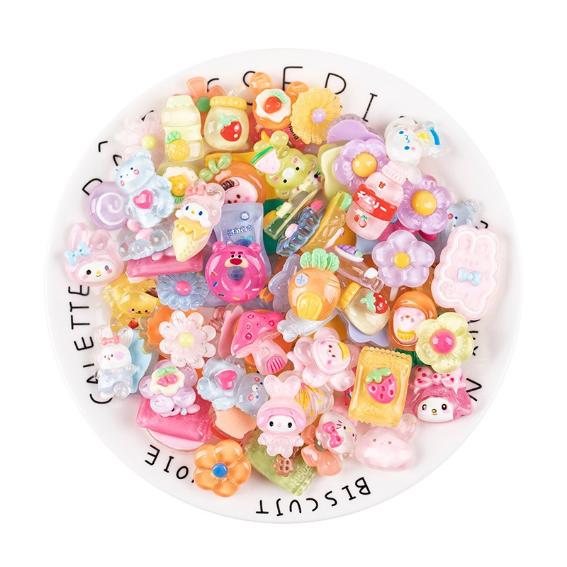 Resin accessories, cartoon transparent color series mixed diy cream glue phone case patches, water cup patches, Crocs materials Item Picture