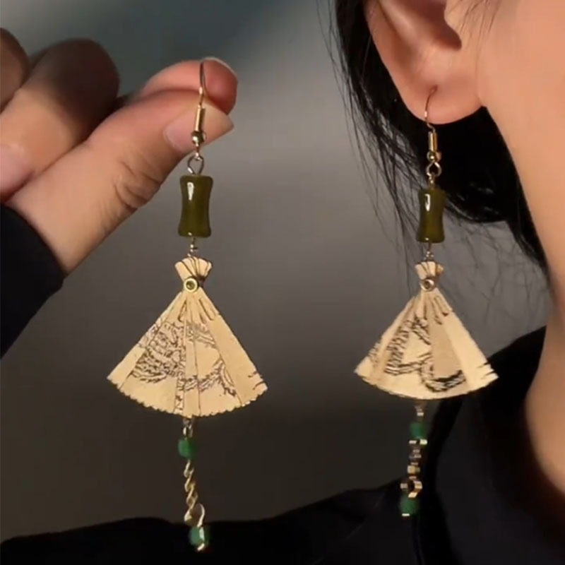 新中式国风扇形耳饰复古民族风旗袍汉服耳环设计感百搭爆款耳饰品