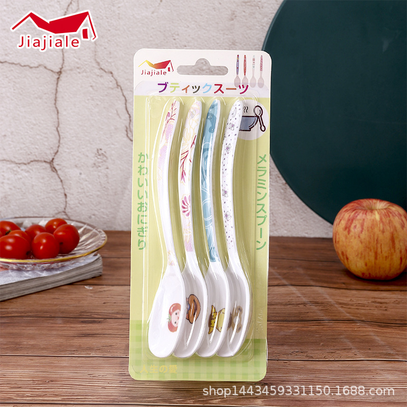 Long-handled, colorful imitation porcelain spoons, food-grade baby tableware, melamine large and small spoons, heat-resistant, odorless, for serving soup and eating Specification image