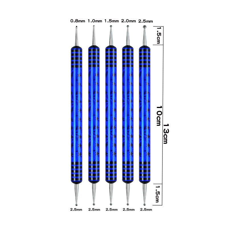 New double-headed nail art dot drill pen set of 5 pieces, decorative dot drill needle dot pen dot flower needle wholesale shanilak Item Picture
