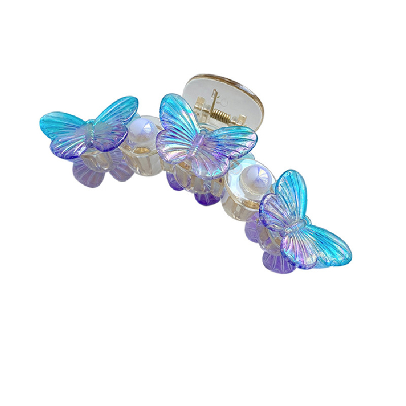 Glittering butterfly forest style high-end grabber for women's summer, large hairpin at the back of the head, elegant pearl shark clip headwear Item Picture
