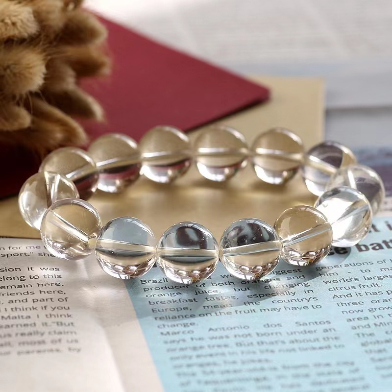 天然水晶白水晶手串7A级白水晶圆珠切面单圈手链男女饰品厂家批发图