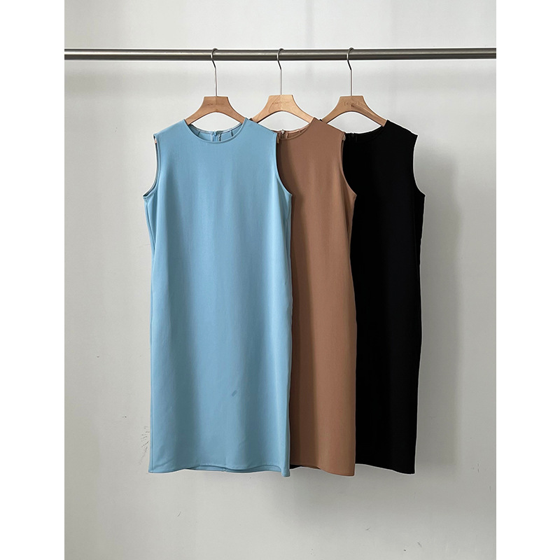 Vestido de acetato versión coreana sensación caída cuello redondo sin mangas falda de midi suelta tidal 50286 Item Picture
