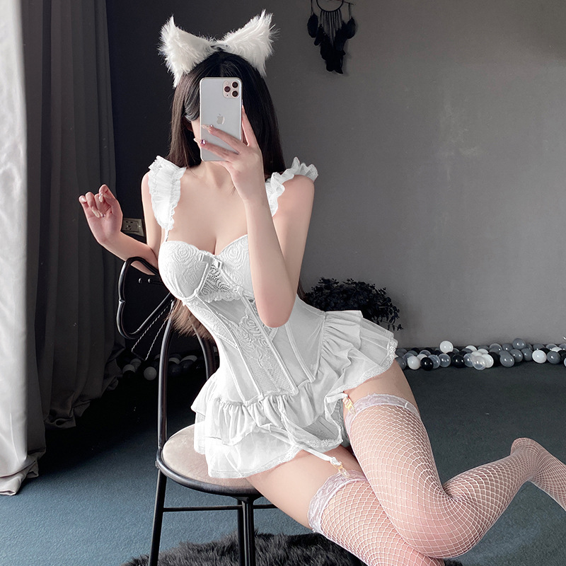 Sexy sexy underwear uniform pure hollow mesh passion free temptation small chest display big nightdress set Item Picture