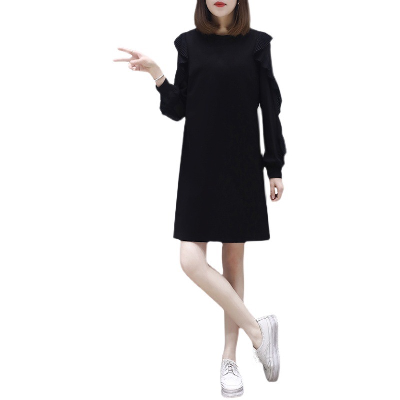 Spring 2023 New Korean Version Loose Slimming Mm Little Black Dress Fashion Casual Long-Sleeved Dress Women Item Picture