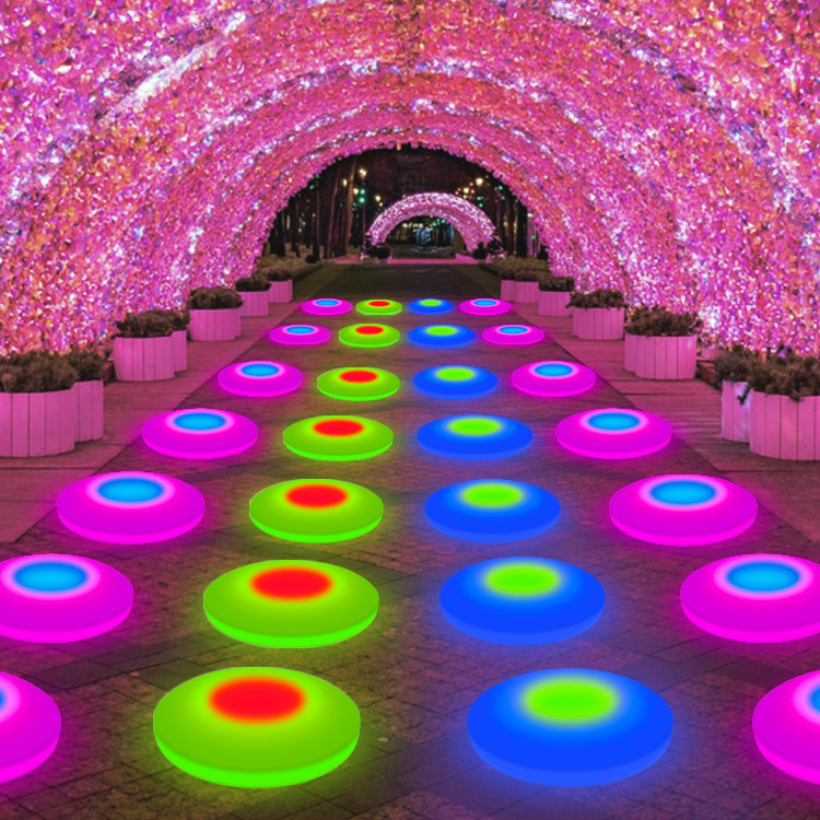 led circular stage lights, colored running floor tile lights, outdoor waterproof dancing interactive sensor music illuminated floor lights full figure