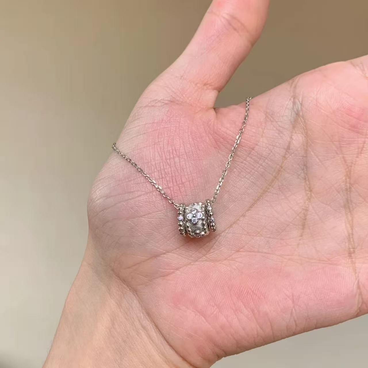 S925纯银Vintage风拉丝三环万花筒项链女轻奢小众设计精致饰品项饰详情2