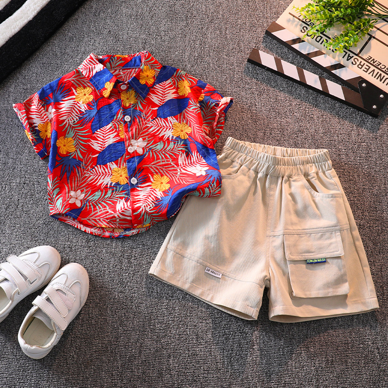 Boys' short-sleeved floral shirt, summer top, beach baby, internet-famous shirt, Hawaiian vacation children's shorts set Application Scenario