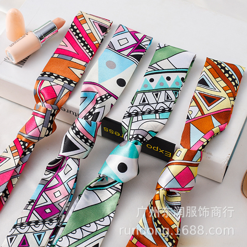 Spot Silk Scarf Wholesale Long Diagonal Silk Scarf Scarf Streamer Belt Tie Bag Bow Small Silk Scarf details Picture