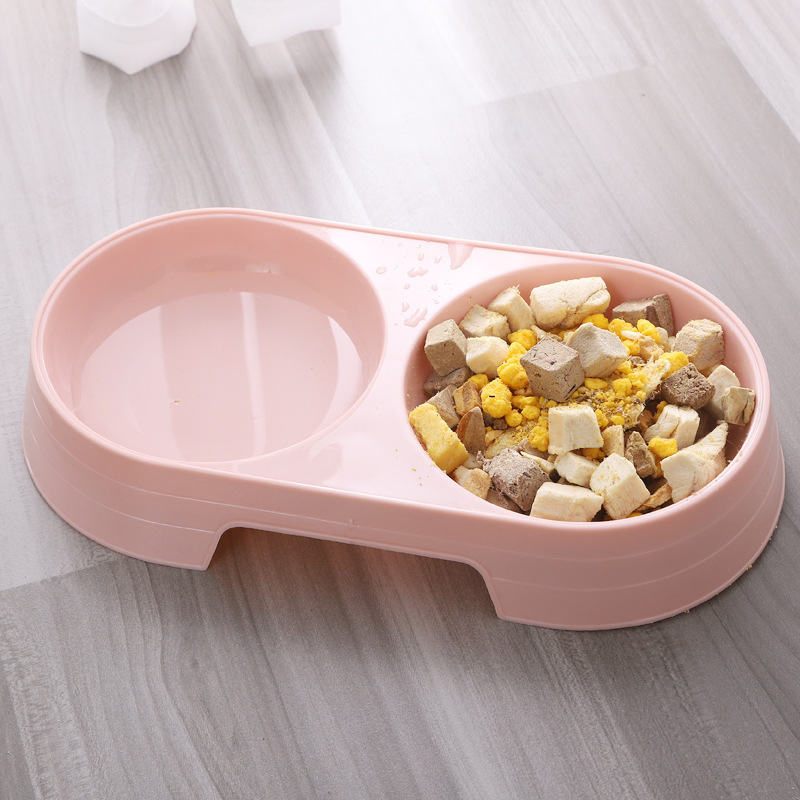 Pet feeding bowl Macron color simple wind oval pet double bowl durable environmental protection against upset dog food bowl Specification drawing