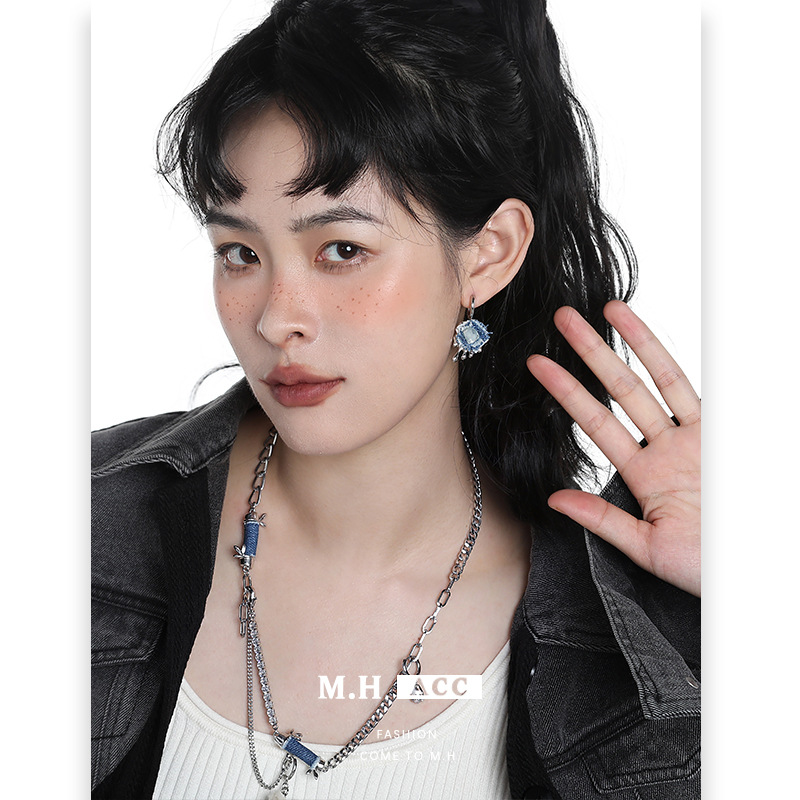 Denim series earrings, women's metal lava fluid, niche design sense, new Chinese-style national trend ear buckles, personalized ear rings details Picture
