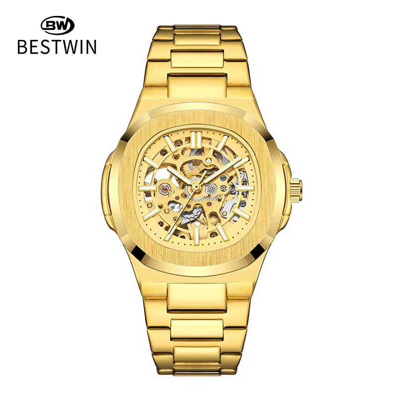 Double-sided skeletonized luminous men's watch, fully automatic mechanical watch, high-end waterproof men's watch, alloy export wristwatch Item Picture