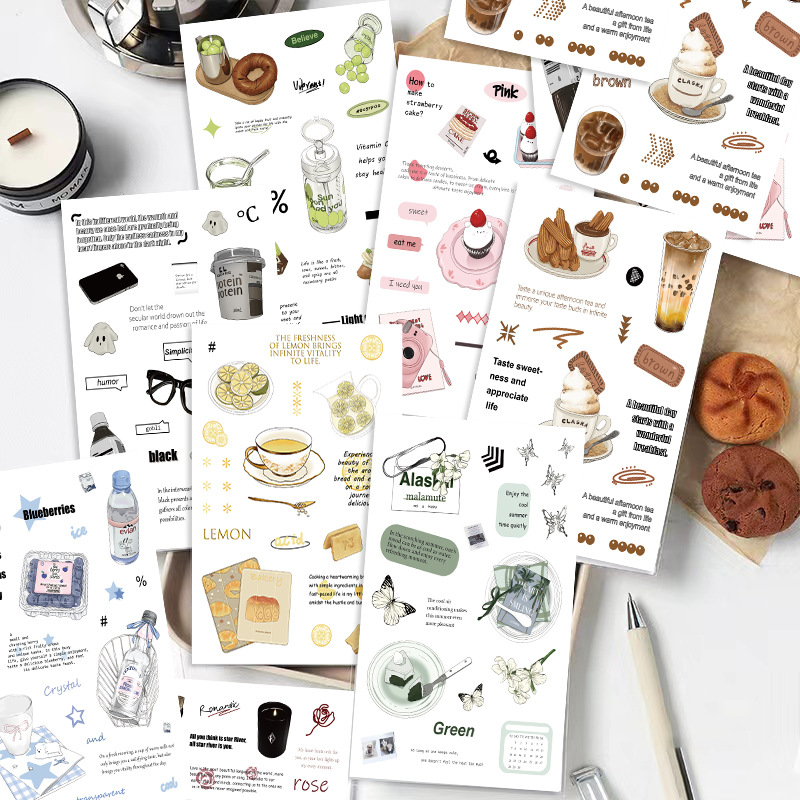 8款原创卡通手账周末便利店贴纸防水日记手帐贴咕卡贴DIY装饰贴画