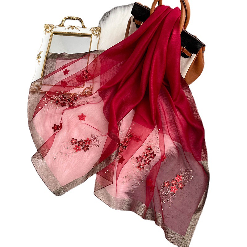 Mother's Day Gifts Hangzhou Silk Scarf Women's Silk Scarf New Gauze Scarf All Suembroider Embroidery Long Spring And Autumn Shawls Item Picture