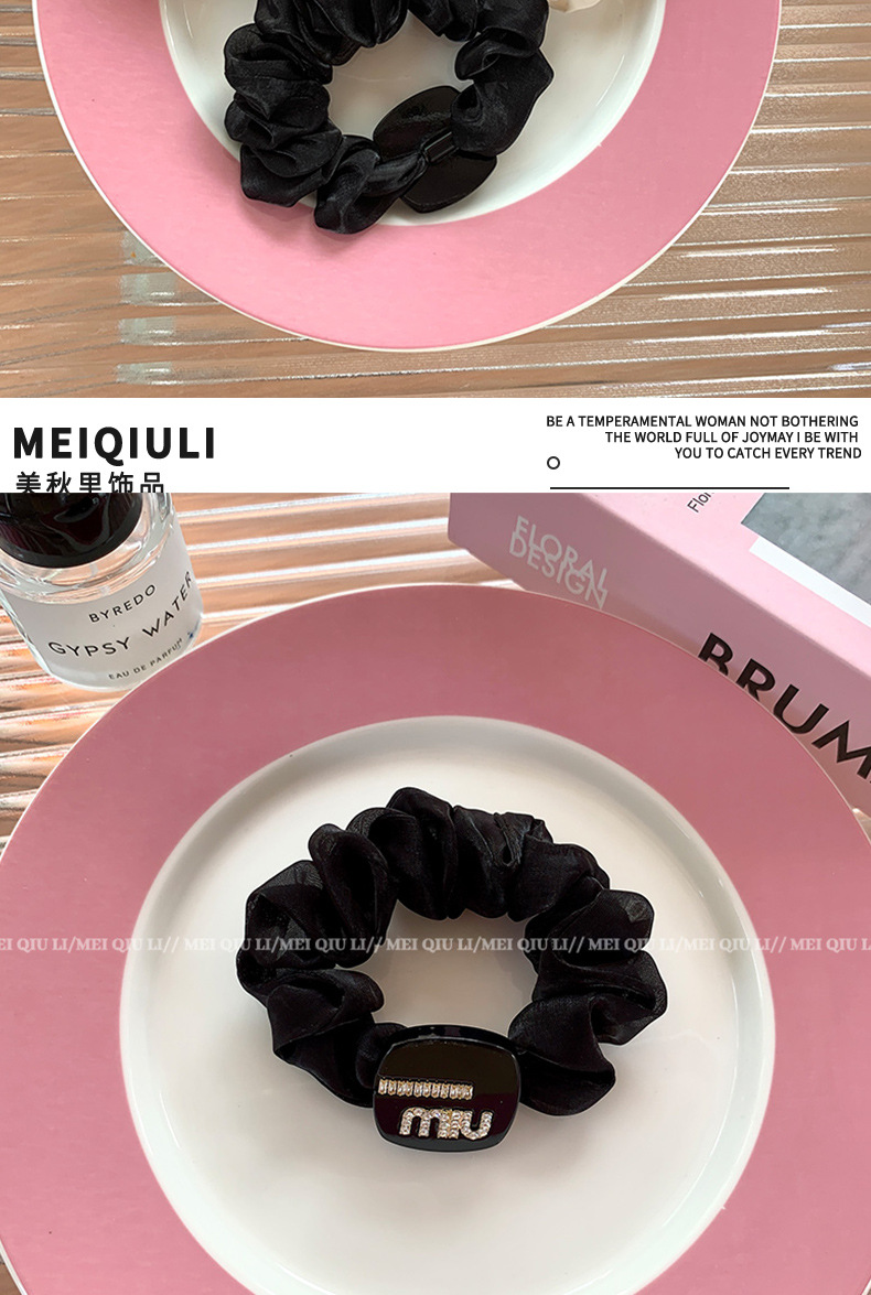 韩国水钻字母大肠发圈 甜美百搭扎头绳高弹力网纱马尾发绳发饰女详情7