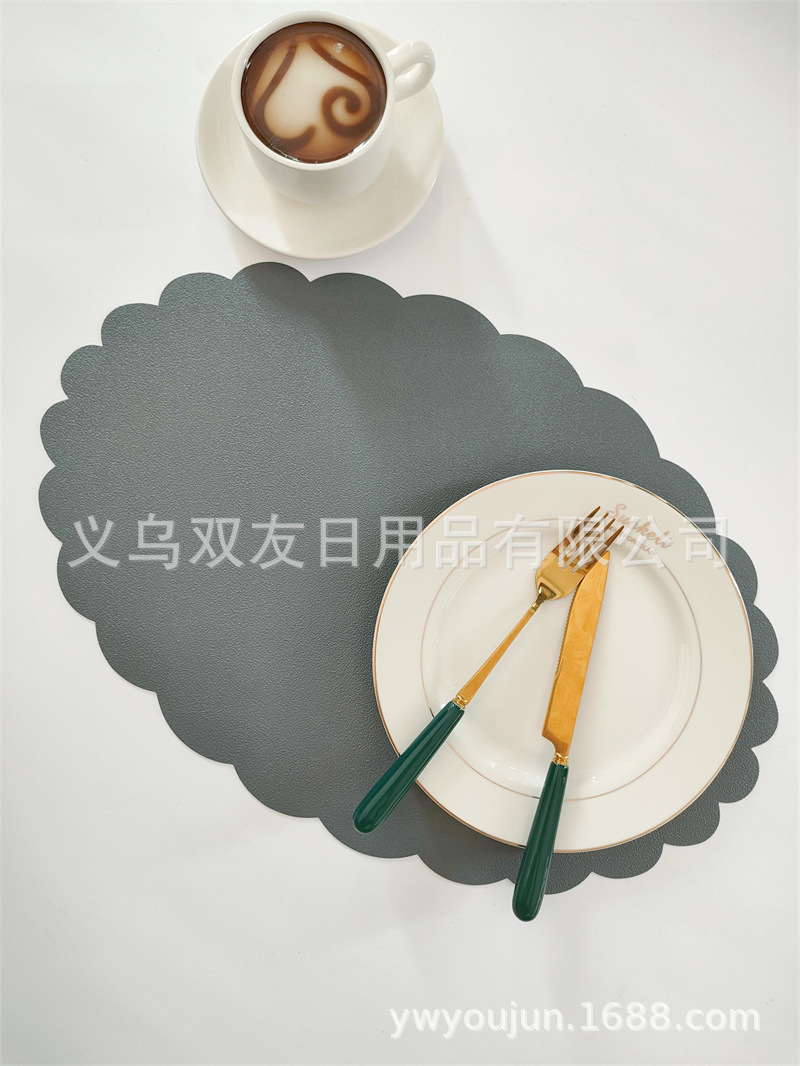 Pvc Matte Oval Lace Table Mat European Non-Slip Waterproof No-Wash Thermal Insulation Mat Western Placemat Tableware Decorative Mat details Picture