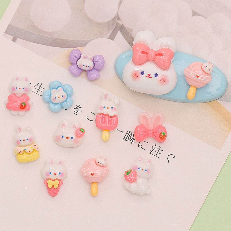 Diy Nail Art Mini Resin Cute Cartoon Accessories Bunny Flower Patch Nail Stick Small Red Book With The Same Accessories details Picture