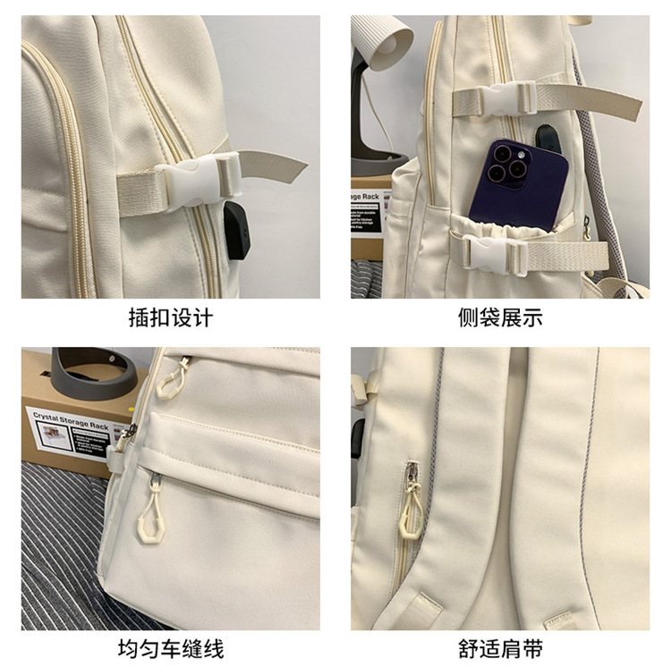 跨境爆款韩版初高中学生书包简约纯色百搭时尚双肩包减负耐用书包详情20