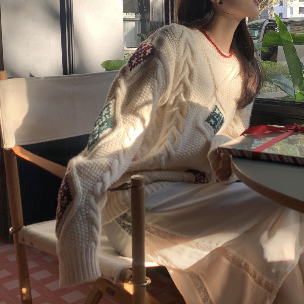 New thickened retro and laid-back style tweed base sweater for women in autumn and winter, soft and warm multi-color knitted sweater for women Specification image