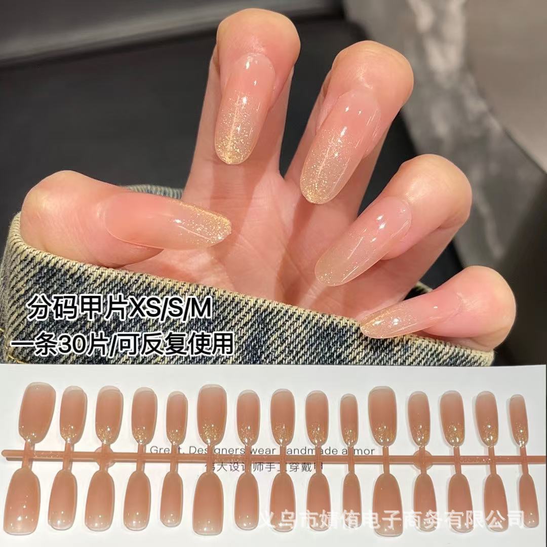 30-piece nail art pieces, wearable nails, finished nail patches, versatile, elegant, high-end, mid-length prefabricated nail pieces, cross-border export