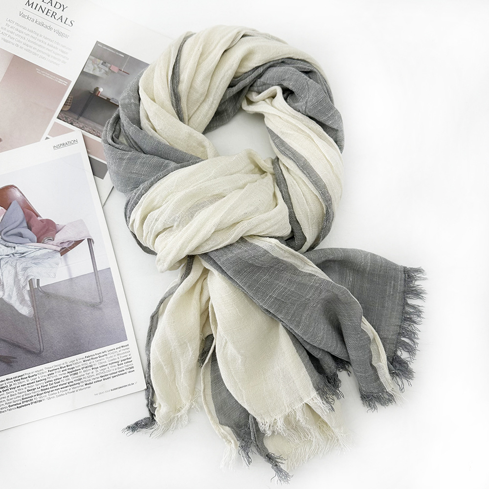 Cross-Border Autumn And Winter New Cotton And Hemp Scarf Women's Silk Scarf Match Color Europe, Japan And South Korea Wind Plain Color Sen Women's Foreign Trade Scarf Specification drawing