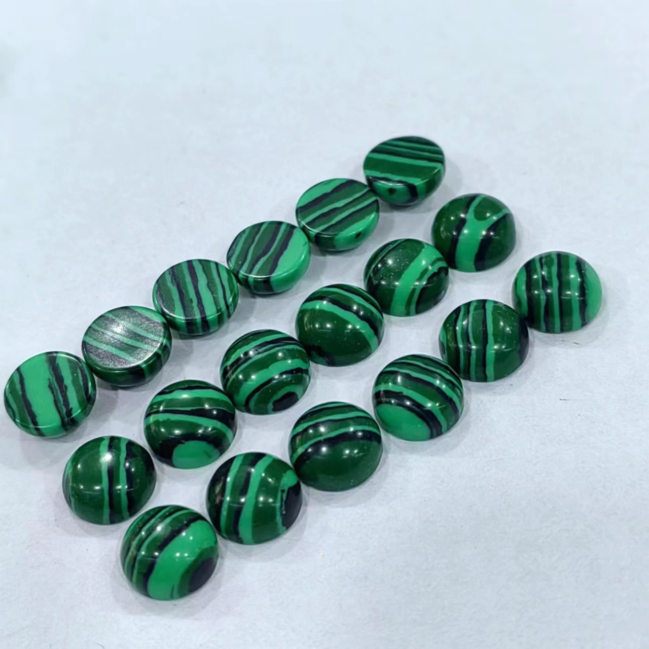 孔雀石半圆形平底介面 优化孔雀绿包珠 古风戒指手链项链发簪镶嵌