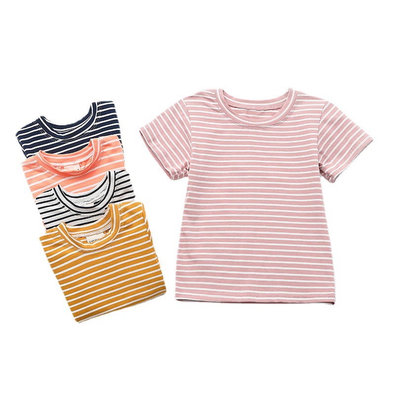 Summer's new short-sleeved T-shirt for girls, a striped pure cotton top for girls, a bestseller in foreign trade, with a simple style for direct sales Item Picture