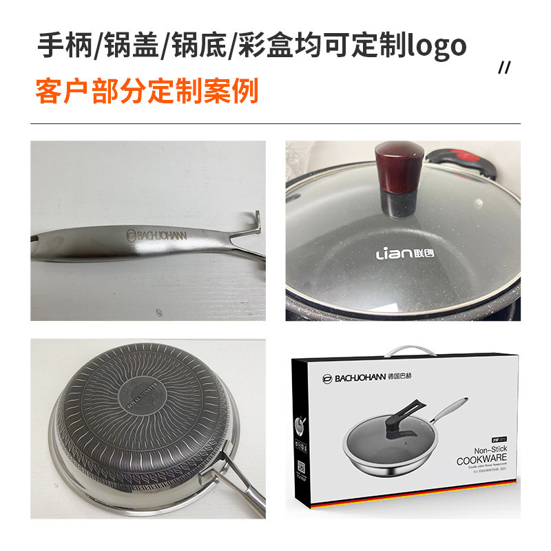 304不锈钢煎锅家用无涂层电磁炉通用平底锅煎炒两用厨房锅具批发详情16