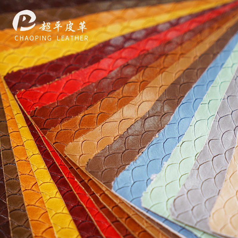 Leather wholesale multi-color fish-scale fan-patterned embossed pu leather, new European standard eco-friendly belt, bag and luggage decorative fabric Specification image