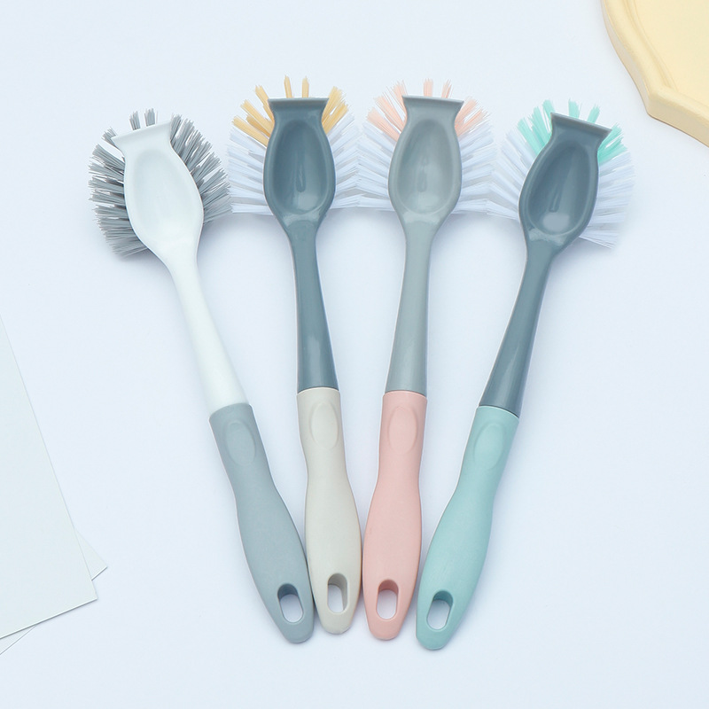 Plastic pot brush with spatula, dishwashing brush, hanging type, non-stick oil, long-handled pot brush, stove brush, cleaning brush recommended full image