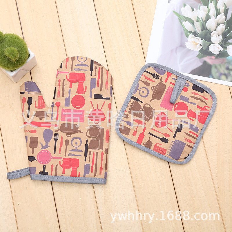 【LOVELY HOME】 Manufacturers direct microwave oven glove mat two-piece kitchen microwave oven glove set thickened high temperature resistance details Picture