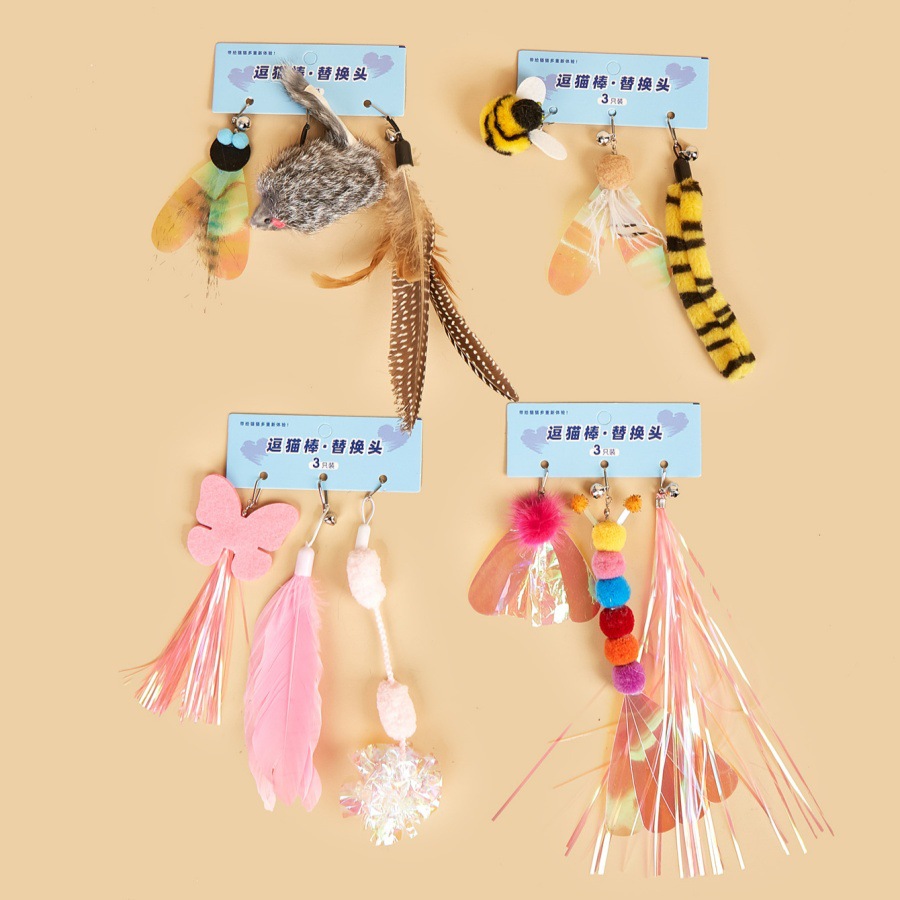 New sequined feather cat toy stick replacement head insect bird and extendable rod cat toy set for pet supplies