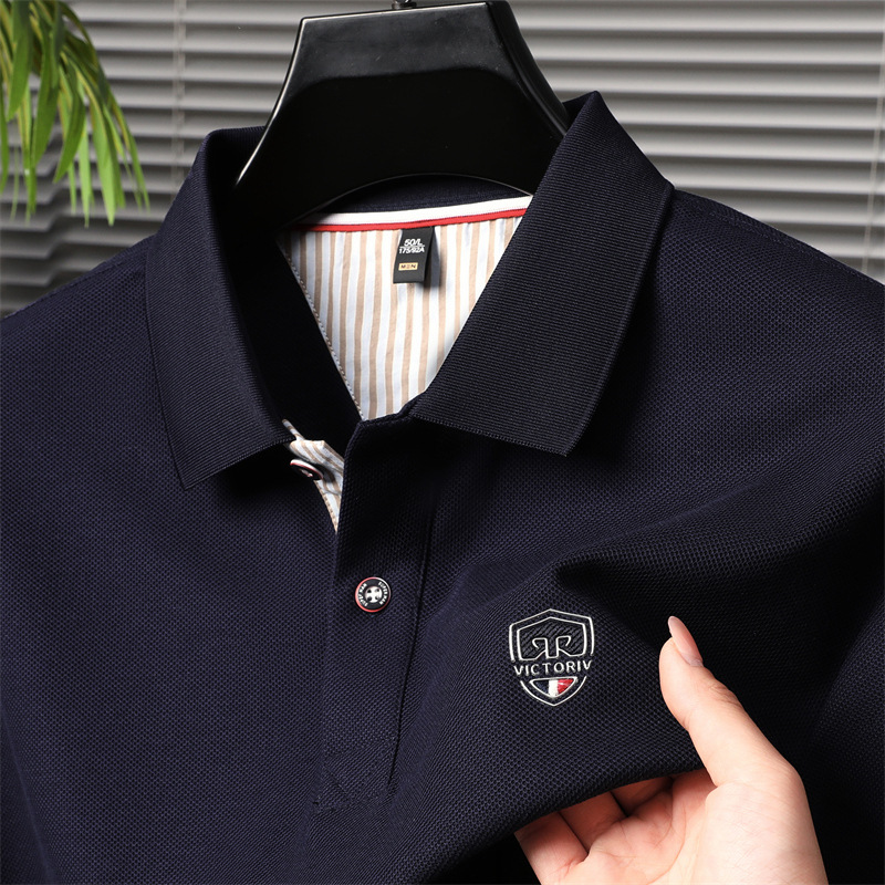 2024 Summer Fashion Men's lapel pullover short-sleeved shirt, light business men's POLO shirt, pure cotton Specification image