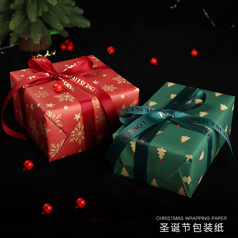 圣诞包装纸 工厂批发双面彩印牛皮纸节日礼物盒包装纸 礼品包装纸图