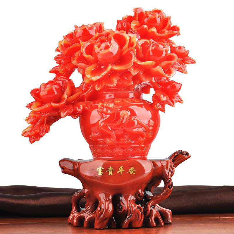 Manufacturers peony vase bonsai rich peace home decoration living room decoration resin crafts new home gifts details Picture