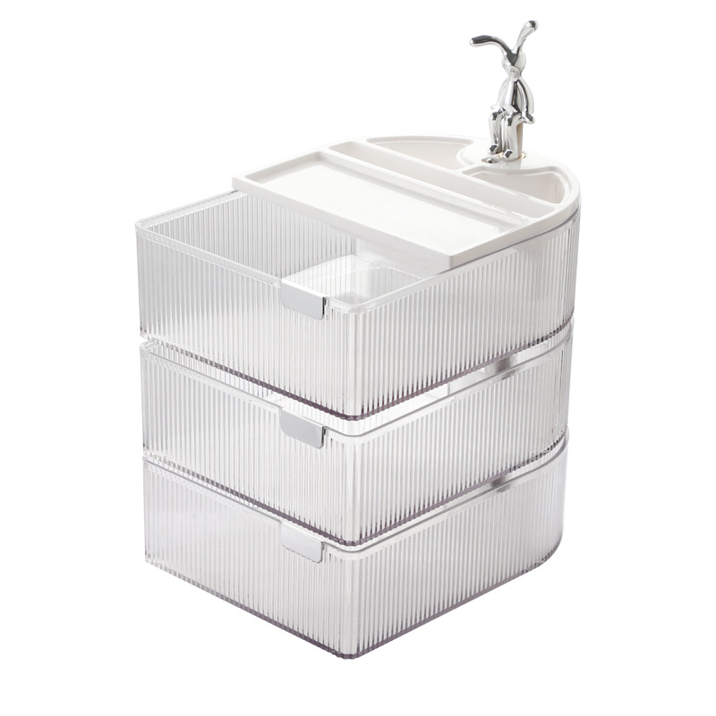 Rotatable Desktop Storage Box Household Drawer Type Desk Stationery Pen Holder Cosmetic Locker Dustproof Storage Rack Item Picture
