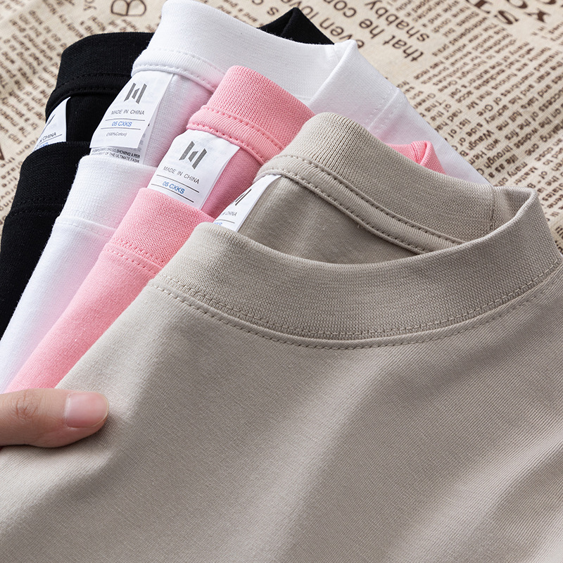 New autumn and winter 230g combed pure cotton solid color long-sleeved T-shirt for women, round-neck and threaded cuffs base layer for men details Picture